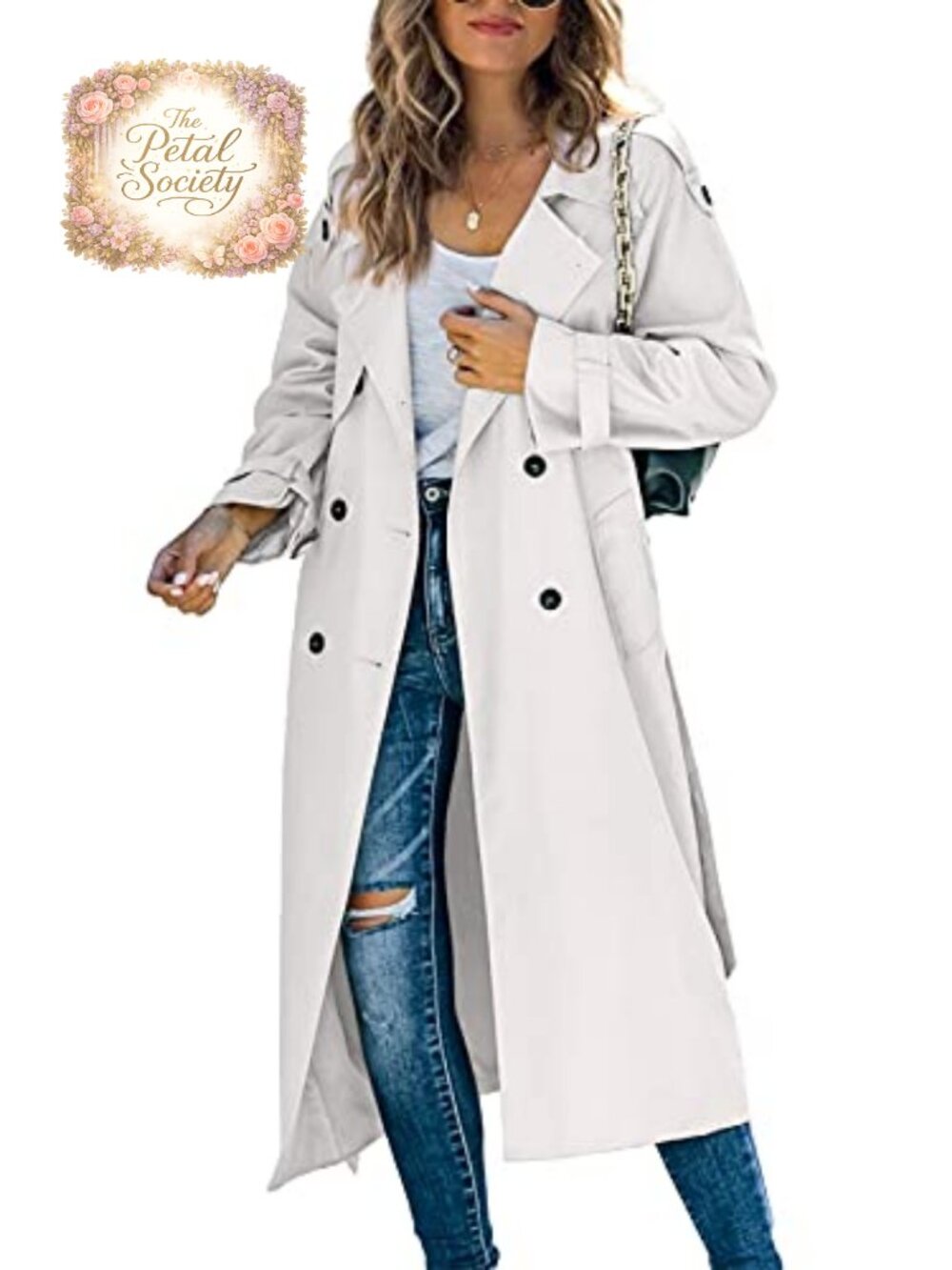 Women's Long Trench Coat Double Breasted Windproof Overcoat with Belt
